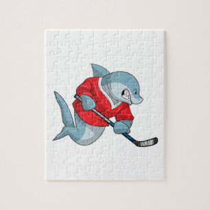 Puzzle Requin au hockey sur glace avec bâton de hockey su