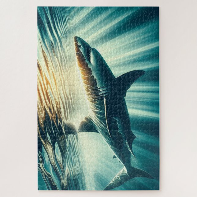 Puzzle Requin dans la mer bleue profonde & soleil (Vertical)