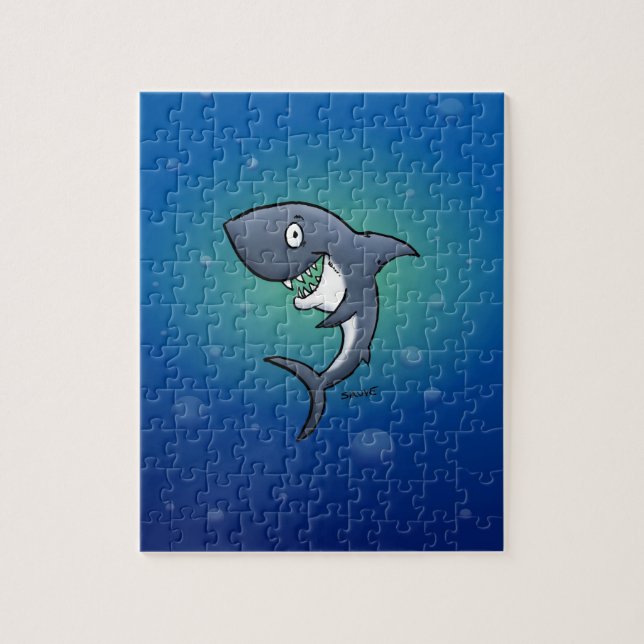 Puzzle Requin drôle souriant sur fond bleu (Vertical)