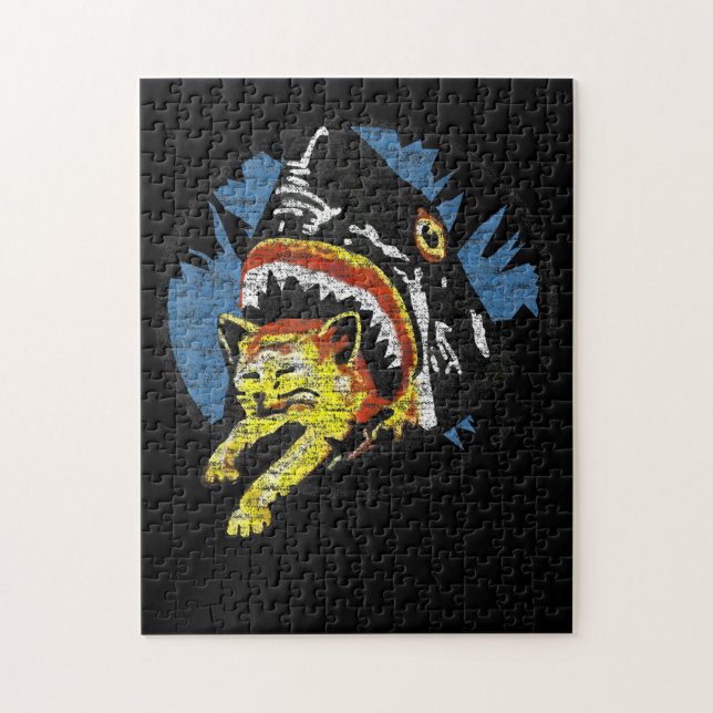 Puzzle Requin Manger Un Chat Drôle Cadeaux De Requin (Vertical)