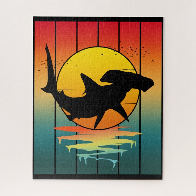 Puzzle Requin Marteau Coucher de Soleil Vintage  (Vertical)