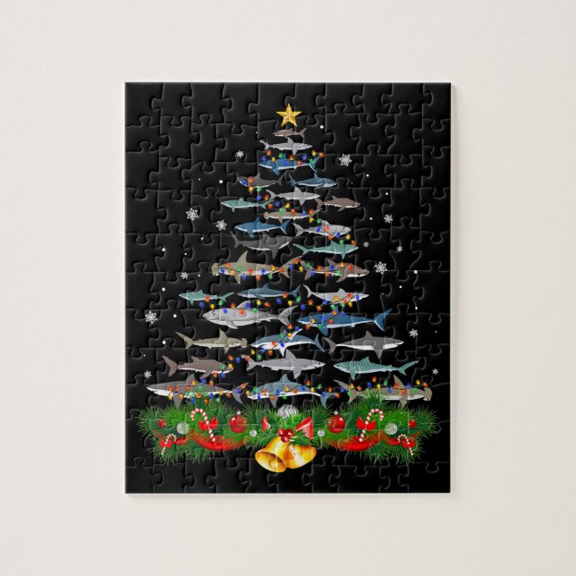 Puzzle Requin Noël Arbre de requin Amateurs de cadeaux (Vertical)