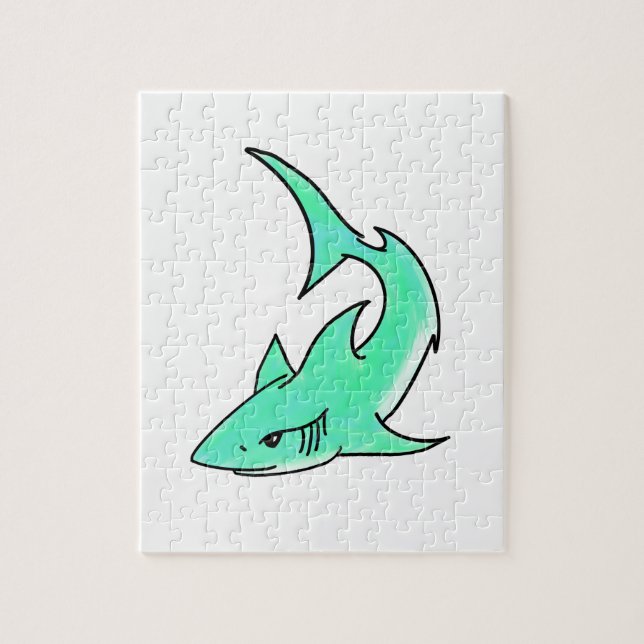 Puzzle requin souriant de dessin animé bleu vert océan an (Vertical)