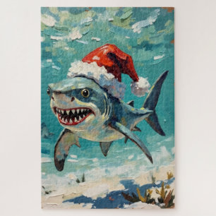 Puzzle Requin vintage avec chapeau de Père Noël Art de No