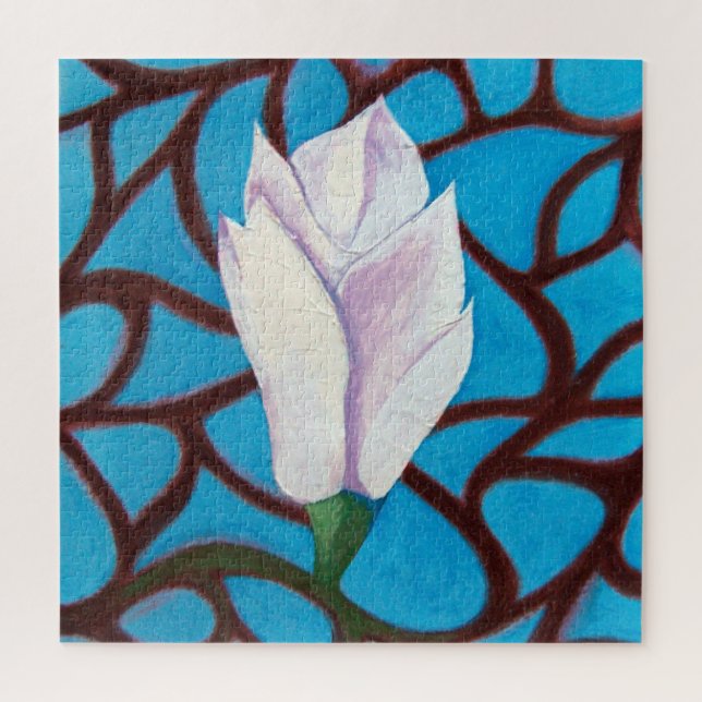Puzzle Ressort Modèle blanc bleu Fleur Magnolia simple (Vertical)