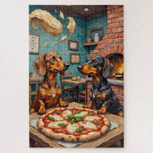 Puzzle Restaurant de pizza de teckel drôle Art d'amateur