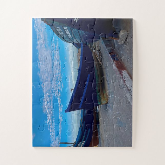 Puzzle Resting Blue Boats on Essaouira Shore (Vertical)