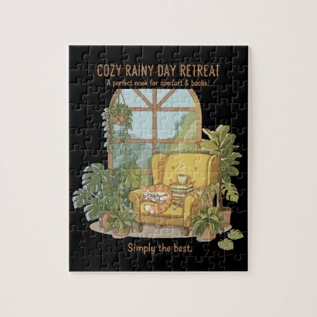 Puzzle Retraite confortable de jour de pluie | Joli chat  (Vertical)