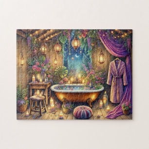 Puzzle Retraite de jardin enchanté sous la lune dans un b