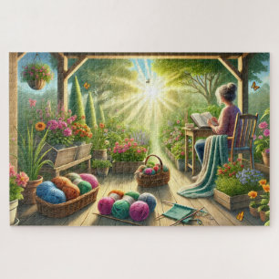 Puzzle Retraite sereine de maman : jardinage, tricot, lec