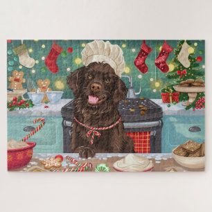 Puzzle Retriever à poil plat Fête de Noël en cuisine : No