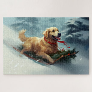 Puzzle Retriever doré Noël neige hiver