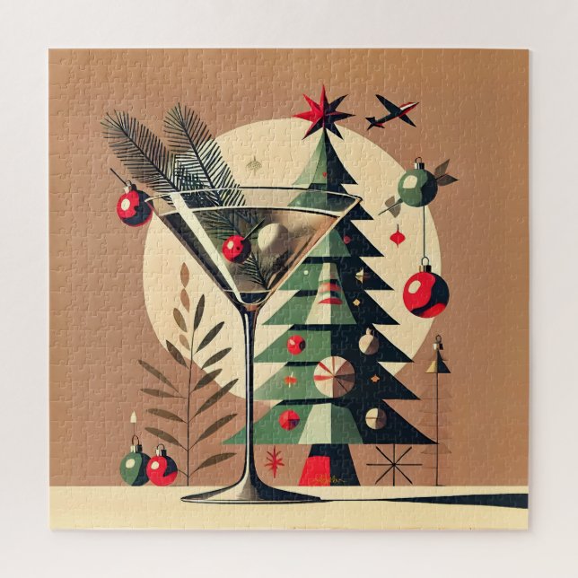 Puzzle Retro 50s Jet Set Martini de Noël arbre (Vertical)
