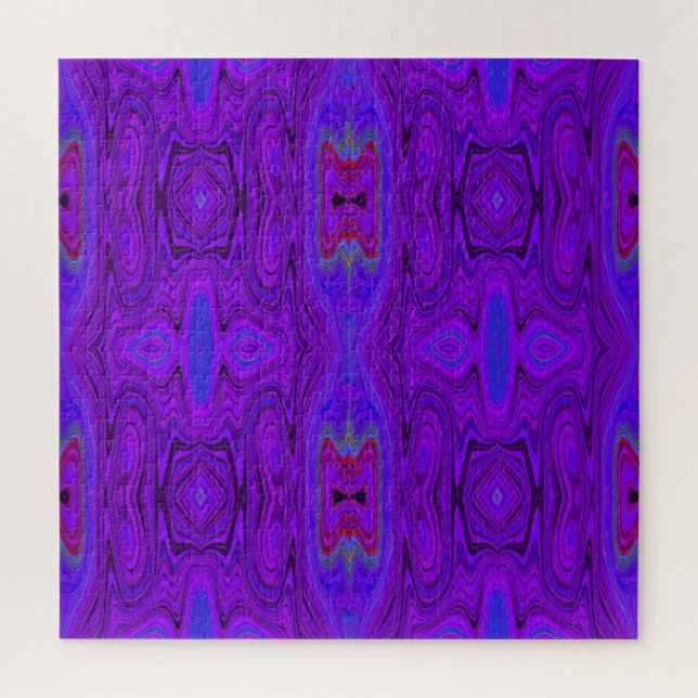 Puzzle Retro Abstract Purple and Royal Blue Pattern (Vertical)