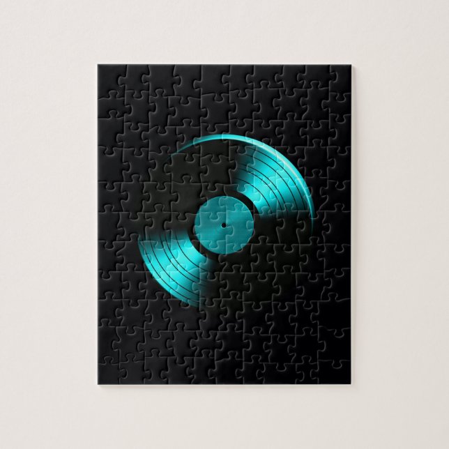 Puzzle Rétro album de disque vinyle dans Teal (Vertical)