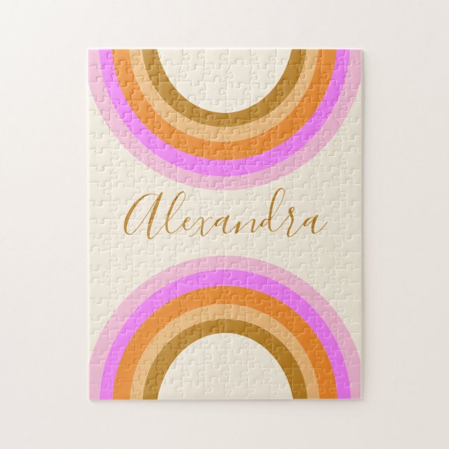 Puzzle Retro Boho Pink Rainbow Personalized Name (Vertical)