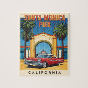 Puzzle Retro California rêve Père Noël Monica Pier