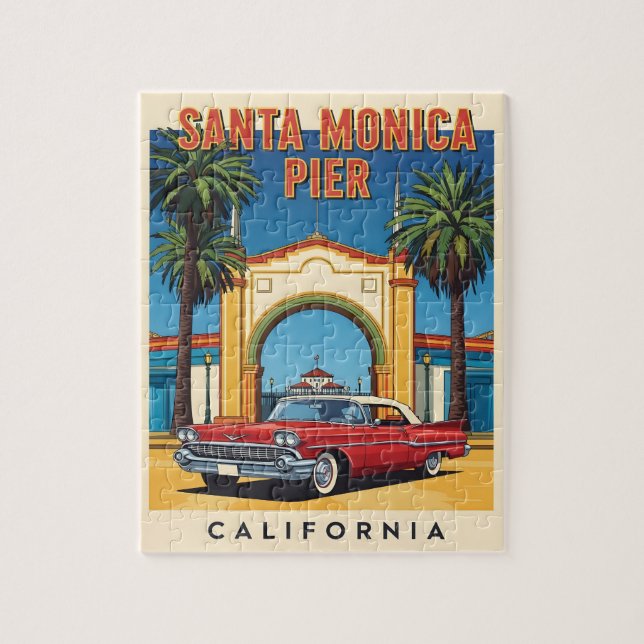 Puzzle Retro California rêve Père Noël Monica Pier (Vertical)