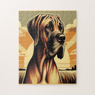 Puzzle Retro Fawn Great Dane Jaune Brown Black Artework