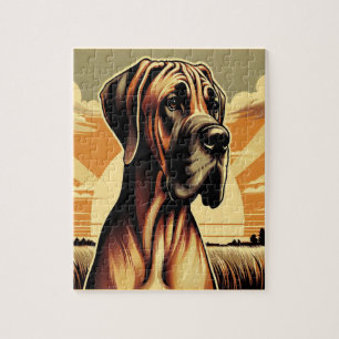 Puzzle Retro Fawn Great Dane Jaune Brown Black Artework