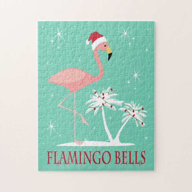 PUZZLE RÉTRO FLAMANT ROSE VINTAGE MODERNE DE NOËL (Vertical)