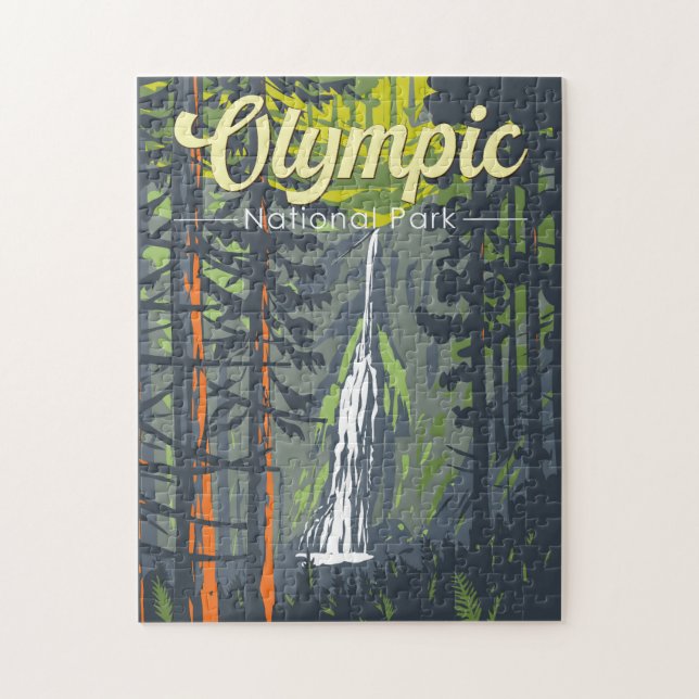 Puzzle Retro Illustration du Parc National Olympique (Vertical)