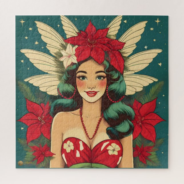 Puzzle Retro les années 50 Tropical Christmas Pin-Up Girl (Vertical)