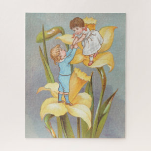 Puzzle Rétro Mignon Douce Saint-Valentin, enfants et jonq