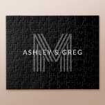 Puzzle Retro Moderne Nom/s Monogramme modifiable Noir et<br><div class="desc">Élégant monogramme rétro-moderne personnalisable,  éditer comme vous le souhaitez!</div>