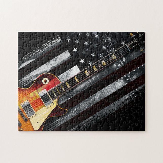 Puzzle RETRO ROCK American Flag and Electric Guitar (Horizontal)