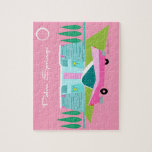 Puzzle Retro rose Palm Springs<br><div class="desc">Entre l’arrière - plan rose, la maison moderne turquoise du milieu du siècle et la voiture classique des années 1950, ce design ne pouvait pas être plus Palm Springs s’il le disait dans les nuages. Oh, attendez, il le dit dans les nuages ! La pierre bleue et turquoise de la...</div>