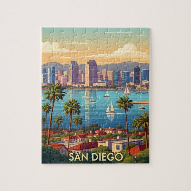 Puzzle Retro San Diego California Coastal Skyline  (Vertical)