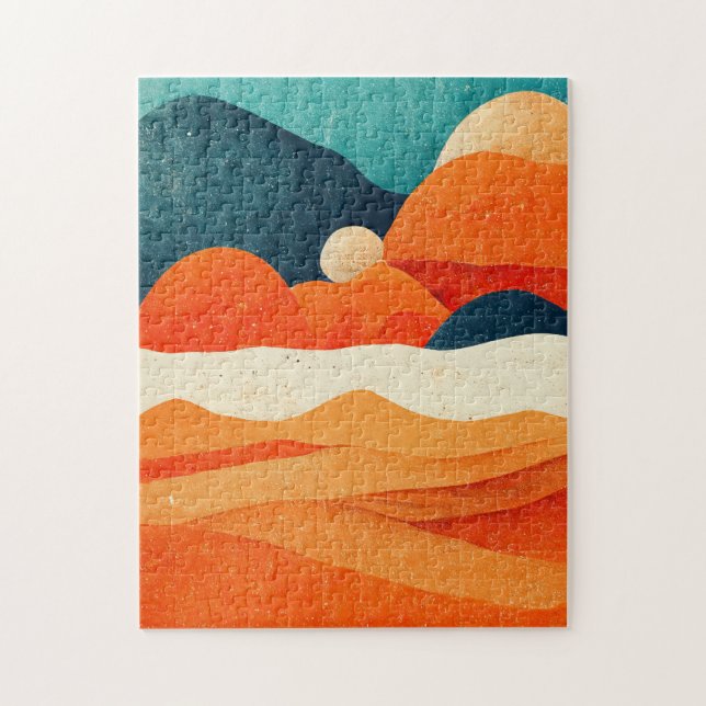 Puzzle Retro Sand Streams Paysage Illustration Orange (Vertical)
