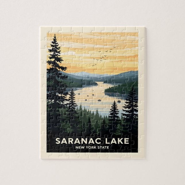 Puzzle Retro Saranac Lake | New York Travel (Vertical)