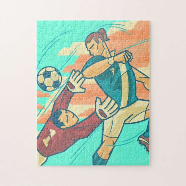 Puzzle Retro Soccer Action Illustration Joueurs & Ball (Vertical)