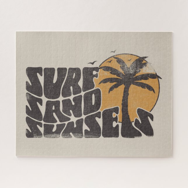 Puzzle Retro Surf Sand Sunsets Beach Life Palm Tree (Horizontal)