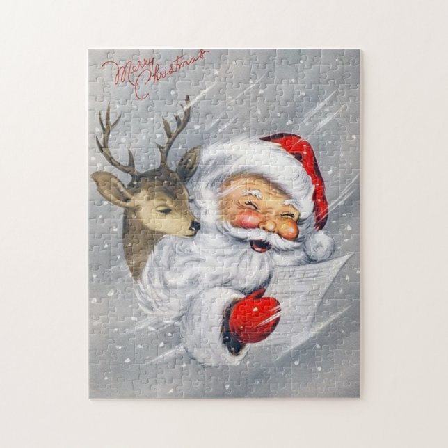Puzzle  retro vintage Christmas Santa Holiday reindeer (Vertical)