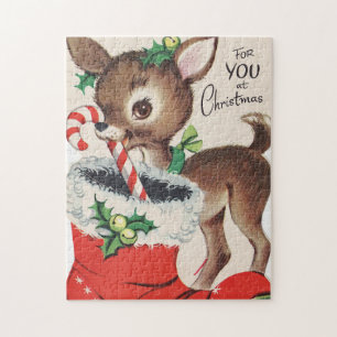 Puzzle rétro vintage Noël renne vacances