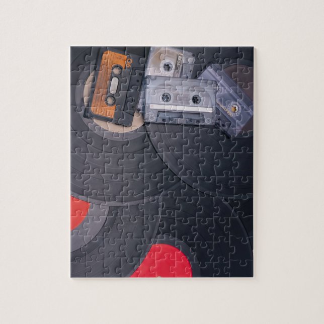 Puzzle rétros enregistreurs à cassettes et disques vinyle (Vertical)