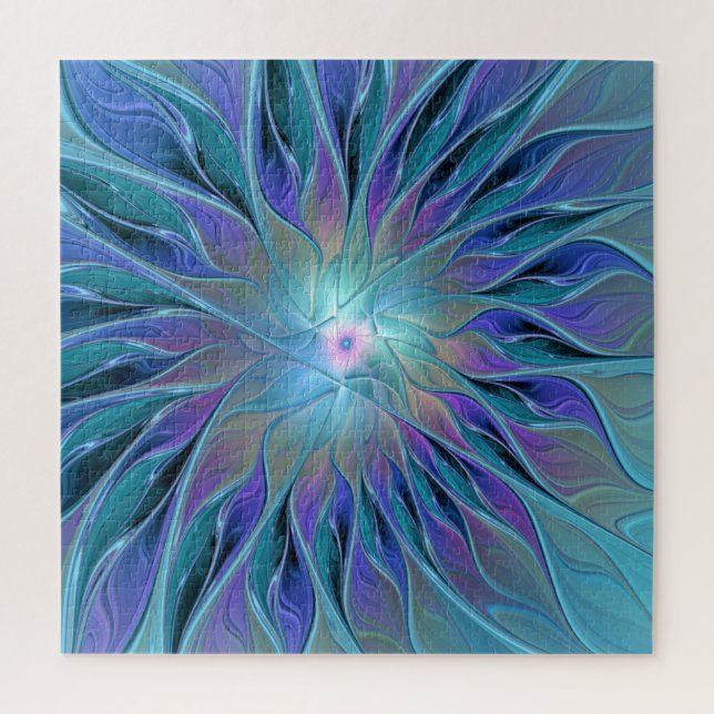 Puzzle Rêve de fleur abstraite fractale bleu violet (Vertical)