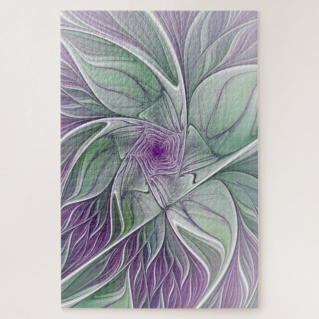 Puzzle Rêve de fleurs, Abstrait violet vert Fractal Art (Vertical)