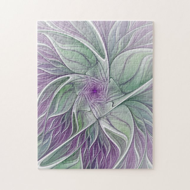 Puzzle Rêve de fleurs, Abstrait violet vert Fractal Art (Vertical)