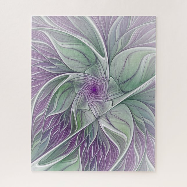 Puzzle Rêve de fleurs, Abstrait violet vert Fractal Art (Vertical)