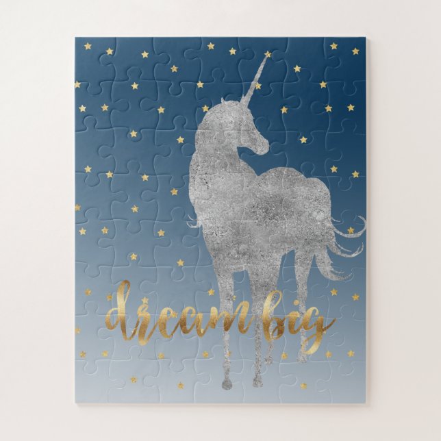 Puzzle Rêve d'étoiles de licorne en or bleu (Vertical)