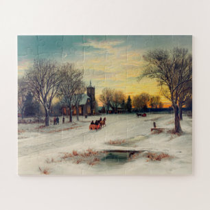 Puzzle Réveillon de Noël 1885 W C Bauer Sleigh Ride to Ch