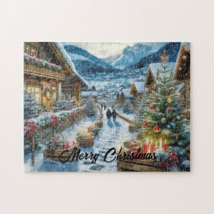 Puzzle Réveillon de Noël magique dans un village de neige