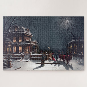Puzzle Réveillon de Noël victorien en calèche d'hiver
