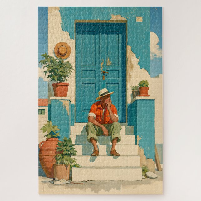 Puzzle Rêverie de la porte bleue méditerranéenne (Vertical)
