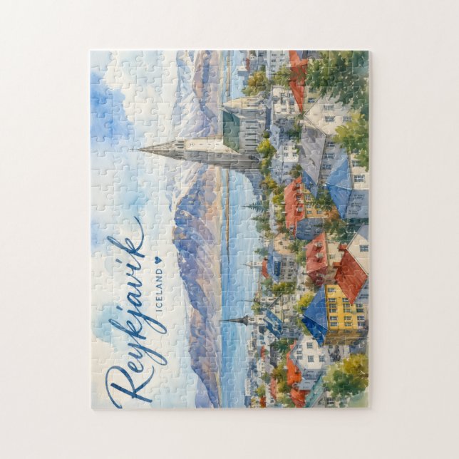 Puzzle Reykjavik Islande souvenir aquarelle  (Vertical)