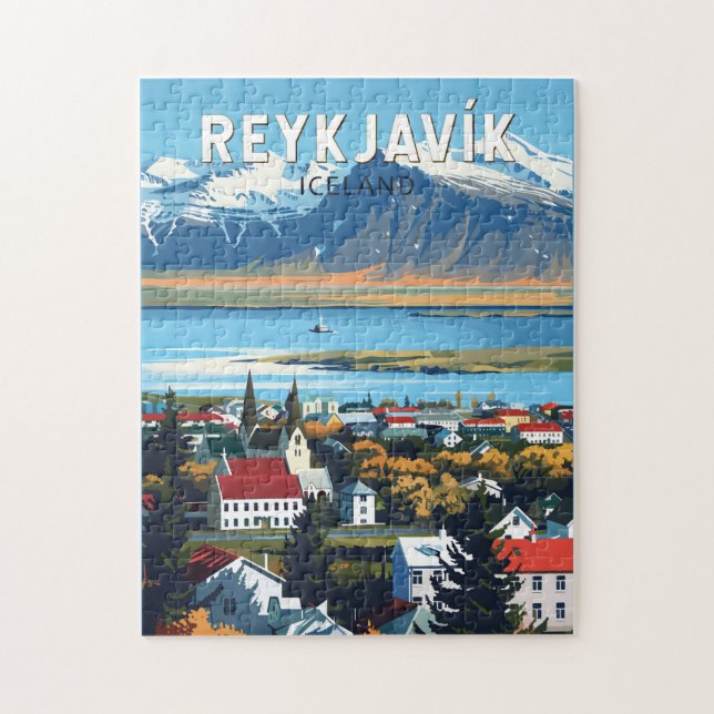 Puzzle Reykjavík Islande Travel Art Vintage (Vertical)